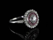 A TRULY BEAUTIFUL ART DECO ERA RUBY AND DIAMOND 18CT RING