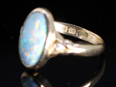 Edwardian 2ct Black Opal and Diamond Ring