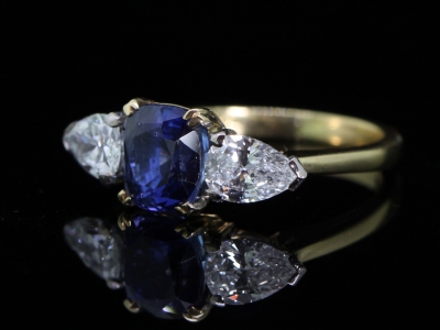  Magnificent Sapphire and Diamond Trilogy 18ct Gold Ring With Cert