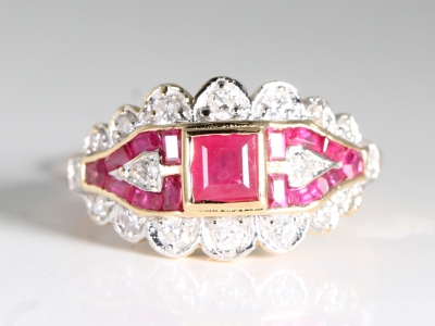 An Estate Ruby and Diamond 18ct Art Deco Style Ring