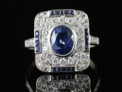 STUNNING SAPPHIRE AND DIAMOND DECO INSPIRED 18 CARAT GOLD RING