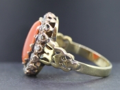 GLAMOROUS CORAL AND DIAMOND GOLD COCKTAIL RING