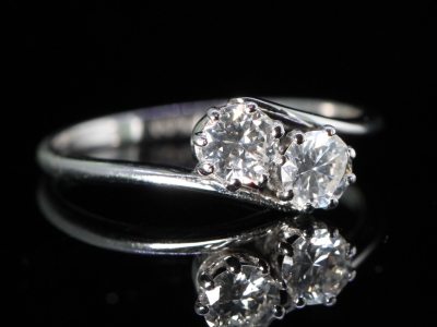 Vintage Toi et Moi Diamond on a Twist 18ct Gold and Platinum Ring