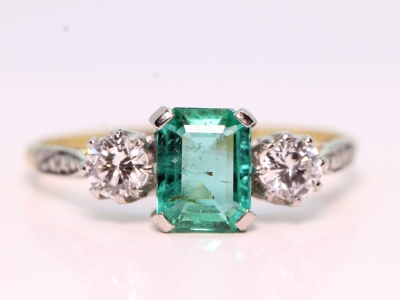 Vintage Colombian Emerald and Diamond trilogy Ring