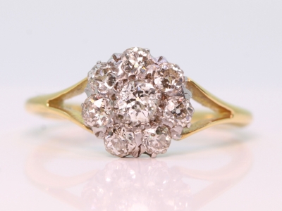 Edwardian Diamond Daisy 18ct Gold Cluster Ring