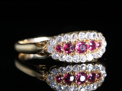 Edwardian Ruby and Diamond 18ct Gold Boat Ring