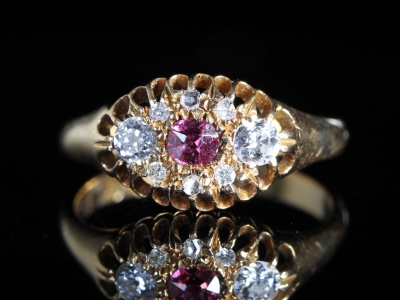 Edwardian Ruby and Diamond 18ct Gold Cluster Ring