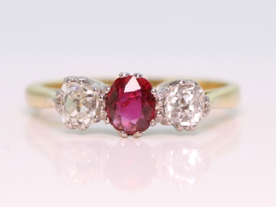 Edwardian Ruby and Diamond Platinum and 18ct Gold Trilogy Ring