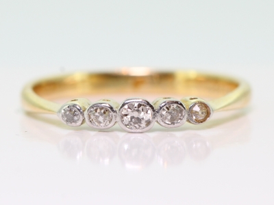 Pretty 18 carat Gold and Platinum Art Deco Five Stone Diamond Ring