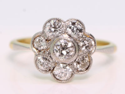  Stunning Edwardian Diamond Daisy 18 Carat Gold Cluster Ring