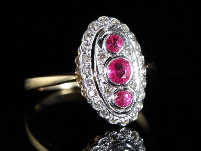  An Estate Navette Ruby and Diamond 18ct Gold Ring
