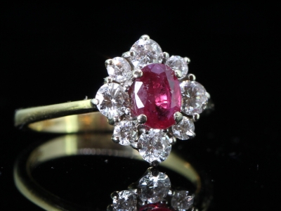 Unique Ruby and Diamond 18 carat Gold Cluster Ring