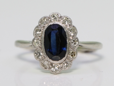 Art Deco Sapphire and Diamond 18ct Gold and Platinum Cluster Ring