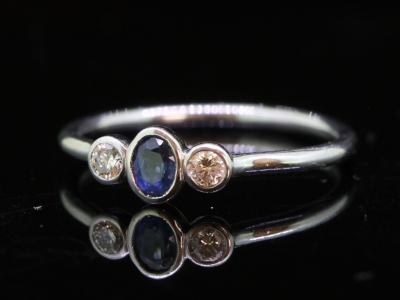 Contemporary Sapphire and Diamond Trilogy 14ct Gold Ring