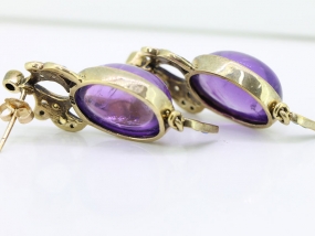 LOVELY INSPIRED VICTORIAN CABOCHON AMETHYST AND OPAL 9 CARAT GOLD EARRINGS