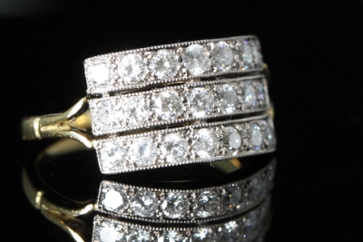  Vintage Three Row Diamond 18ct Gold Band Ring