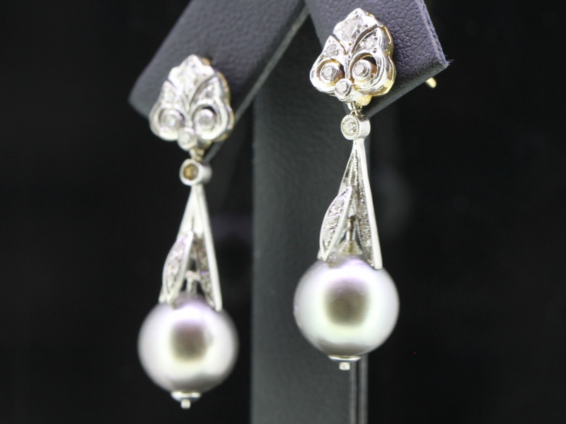 Alluring diamond and south sea pearl 18 carat gold earrings