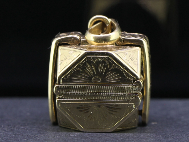 Rare very detailed 9 carat gold masonic multi locket cube pendant