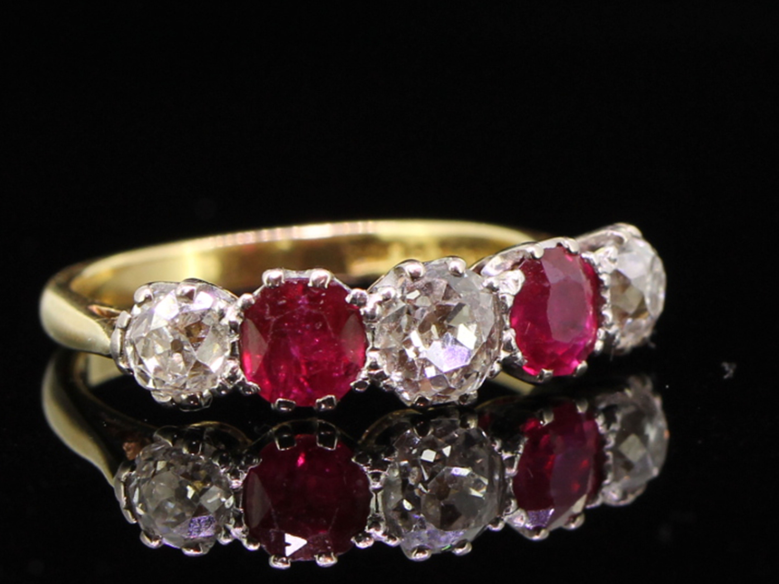 Magnificent edwardian burmese ruby and diamond platinum and gold ring