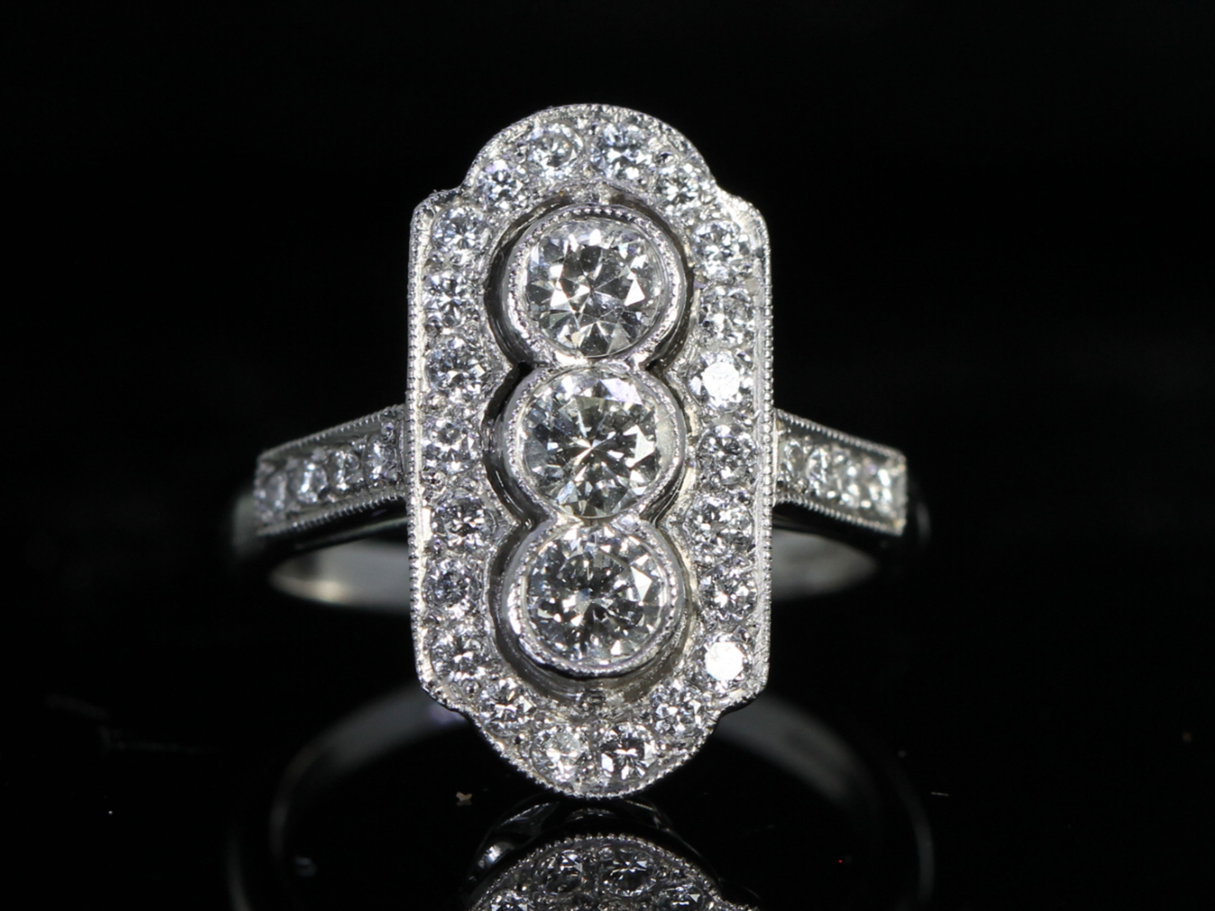Vintage Diamond Platinum Plaque Ring