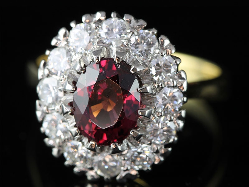 Extrodinary thai ruby and diamond 18 carat gold cluster ring