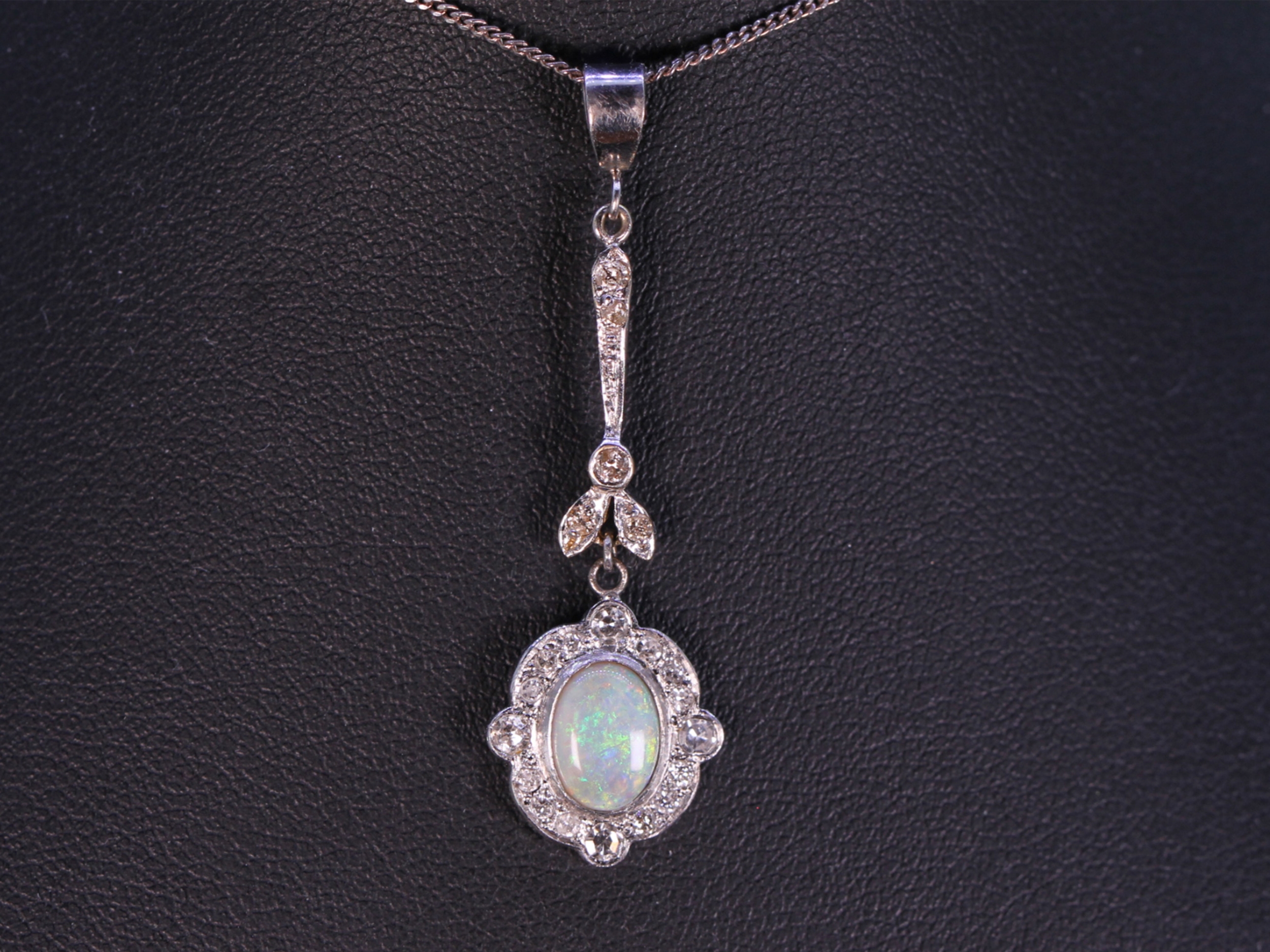  vintage opal and diamond 18ct gold pendant