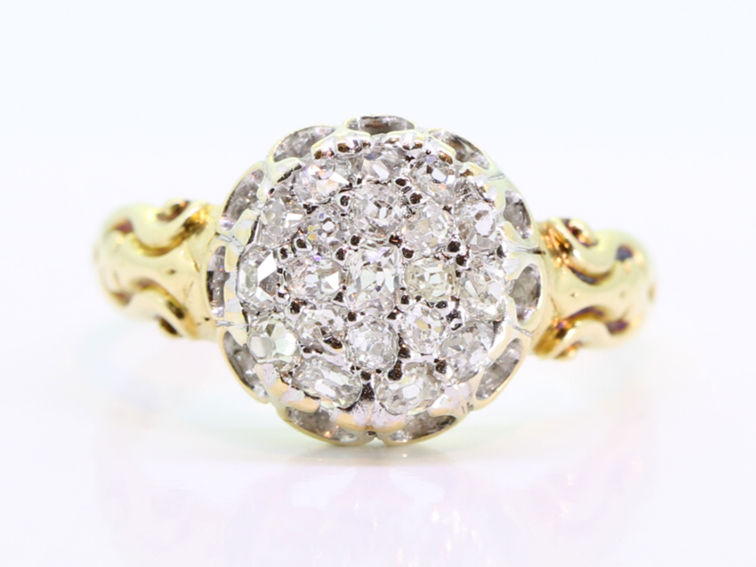 Victorian diamond 18ct gold cluster ring , hallmarked 1874