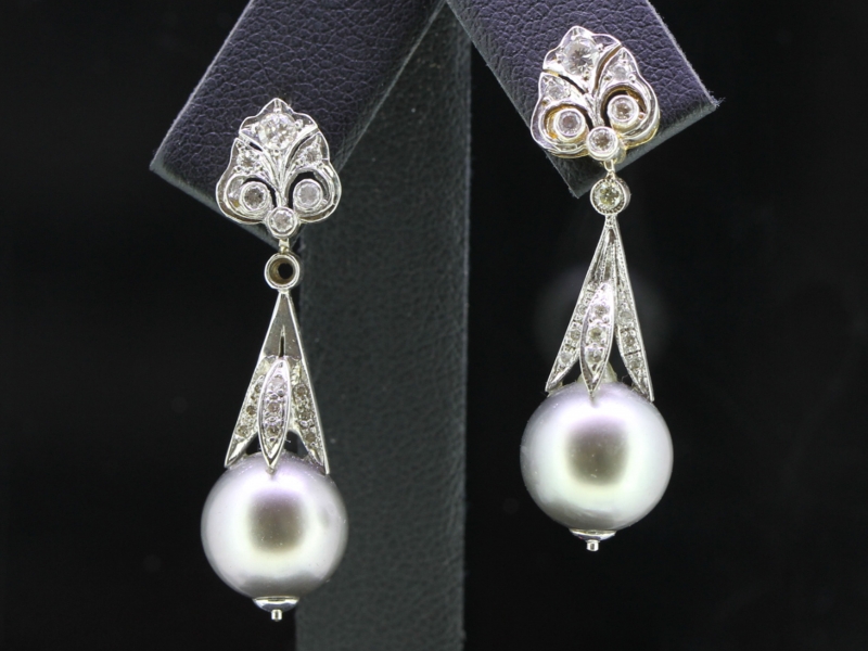Alluring diamond and south sea pearl 18 carat gold earrings