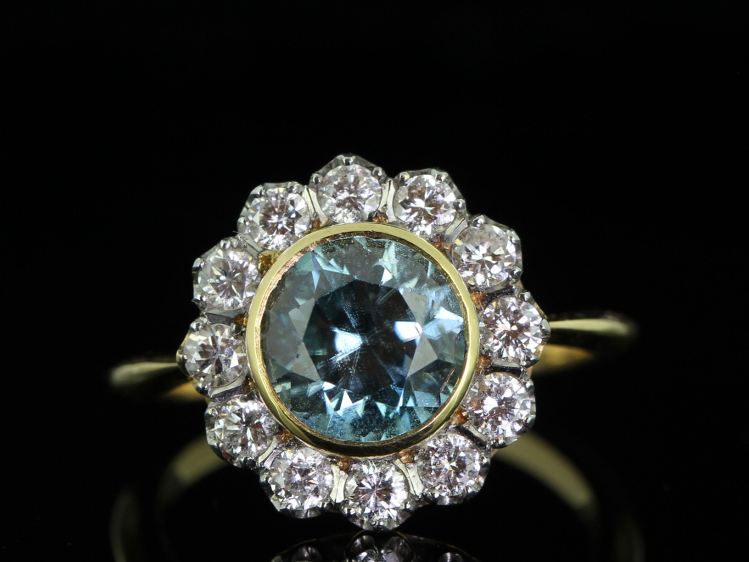  stunning natural blue zircon and diamond 18 carat gold cluster ring