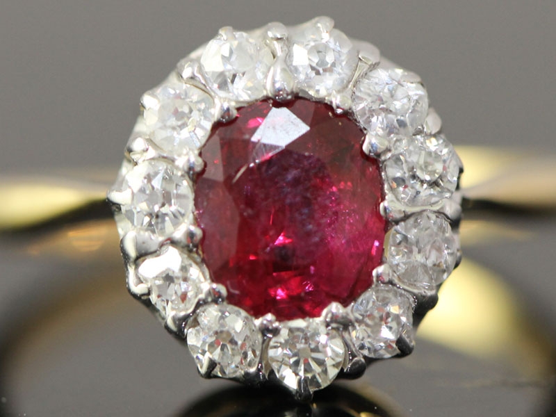 Exquisite ruby and diamond 18 carat gold cluster ring