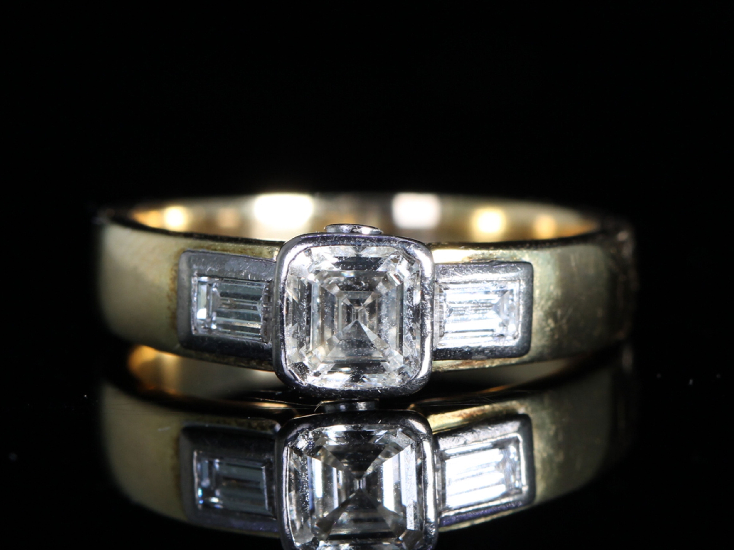 vintage princess and baguette diamond 18ct gold ring