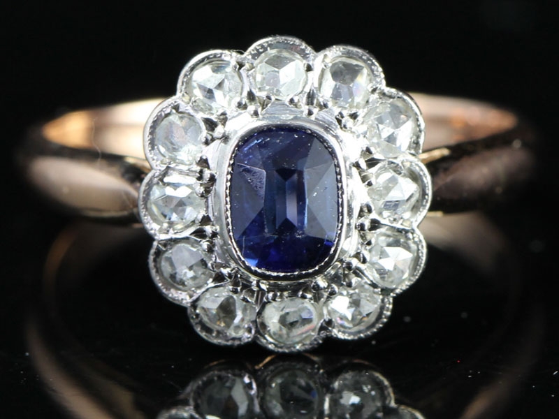 Gorgeous ceylon sapphire and diamond edwardian 18 carat gold ring (1901-1914)