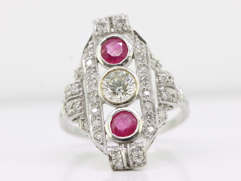  superb ruby and diamond art deco inspired 18 carat gold ring