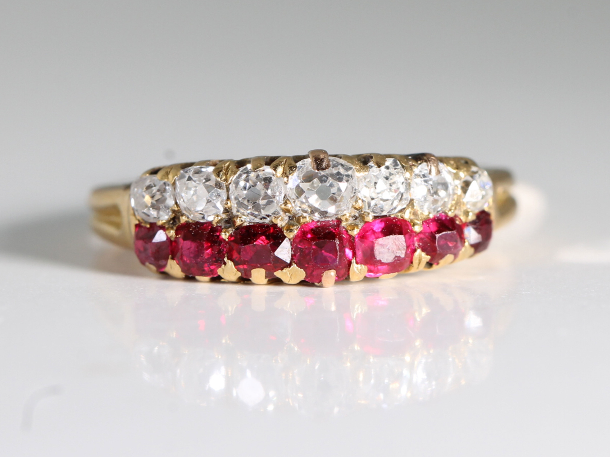 Edwardian double row ruby and diamond 18ct gold ring