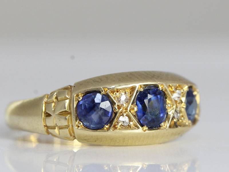 Wonderful edwardian sapphire and diamond 18 carat gold gypsy ring