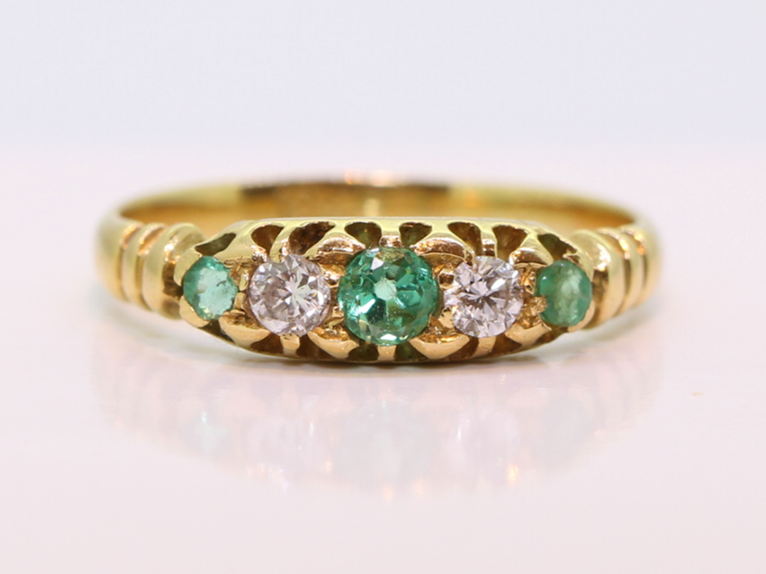 Edwardian emerald and diamond 18ct gold gypsy ring