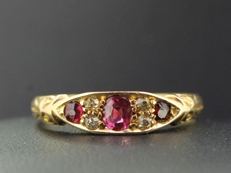  pretty ruby and diamond 18 carat gold edwardian ring