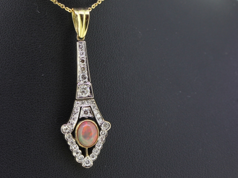 Gorgeous opal and diamond 18 carat gold art deco inspired pendant