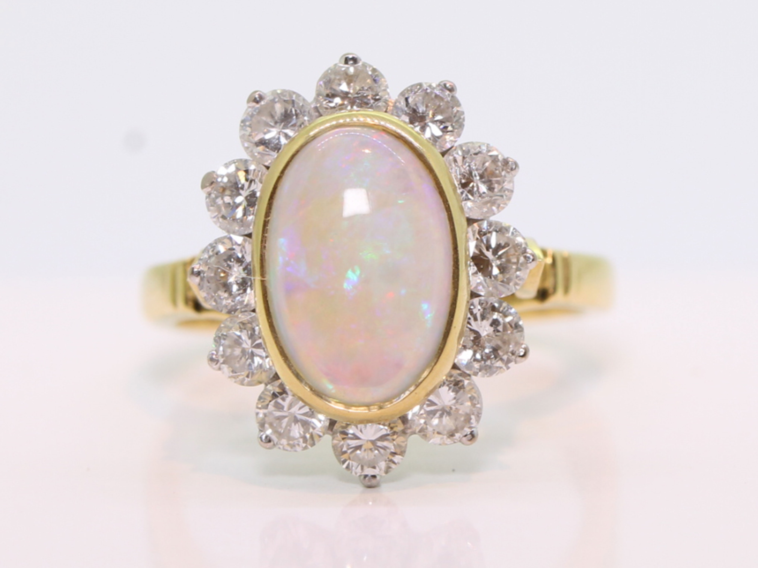 Vintage opal and diamond 18ct cluster ring