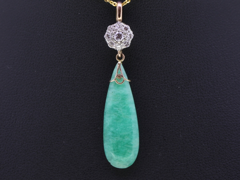 Gorgeous jadeite 18 carat gold diamond bail pendant 