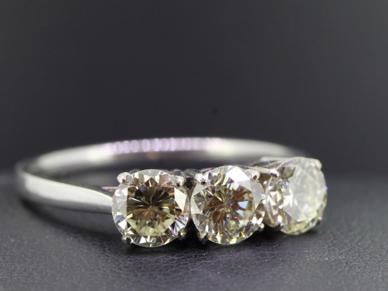 Fabulous three stone diamond platinum trilogy ring