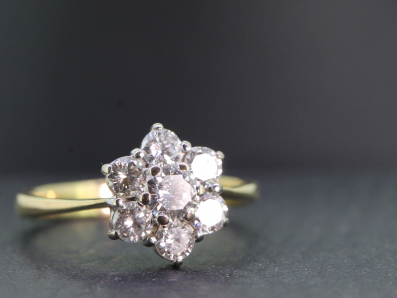 Gorgeous diamond daisy 18 carat gold cluster ring   