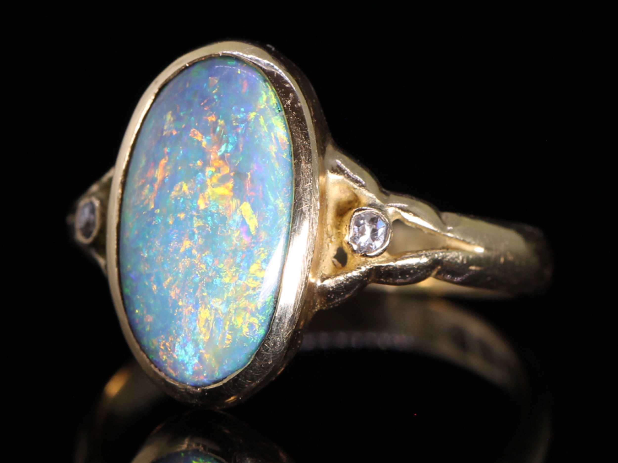 Edwardian 2ct black opal and diamond ring