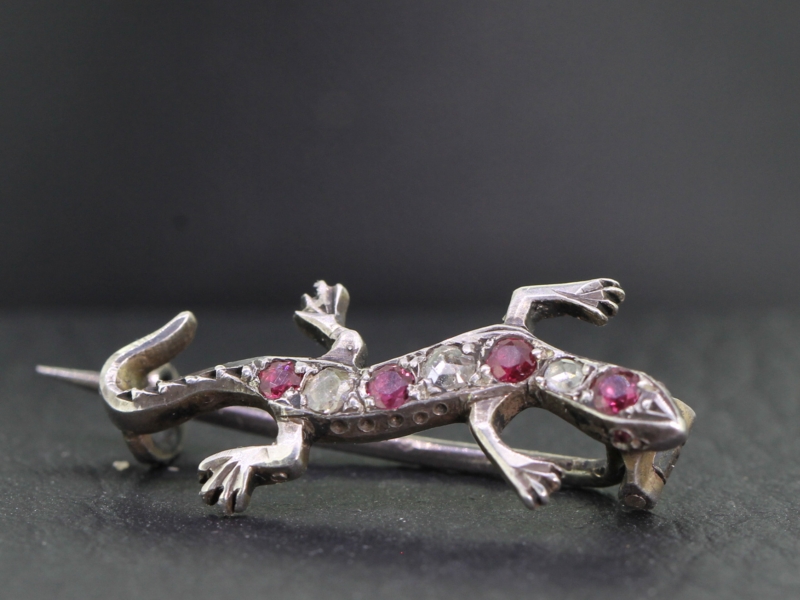   delightful georgian ruby and diamond silver gecko lizard 