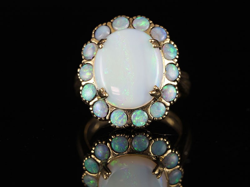 Fabulous large colourful fiery opal victorian sytle 9 carat gold cluster