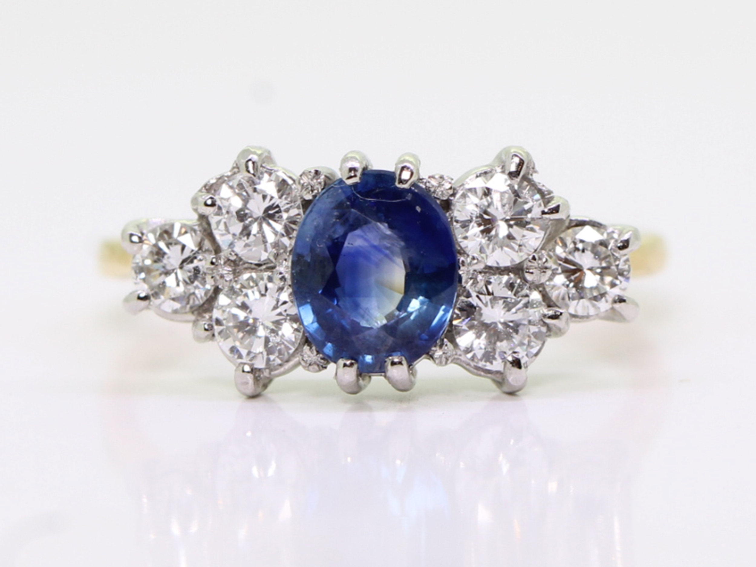 vintage 2ct sapphire and diamond platinum and 18ct gold ring