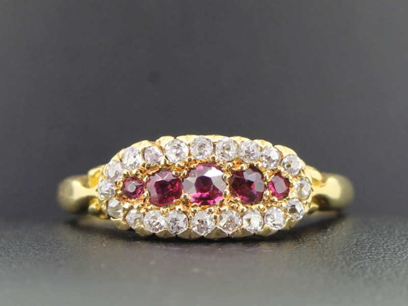 Pretty ruby and diamond 18 carat edwardian cluster ring