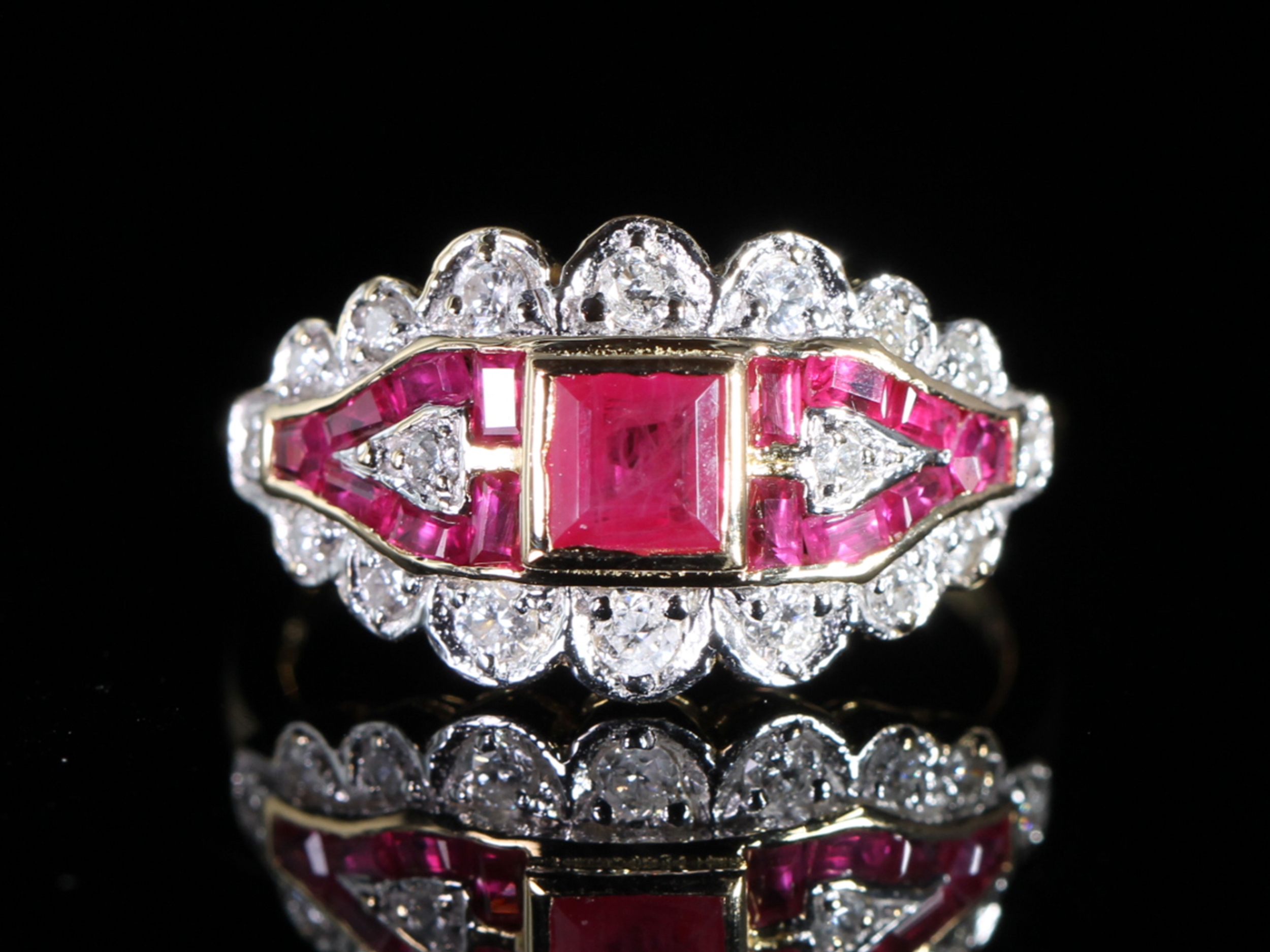 An estate ruby and diamond 18ct art deco style ring