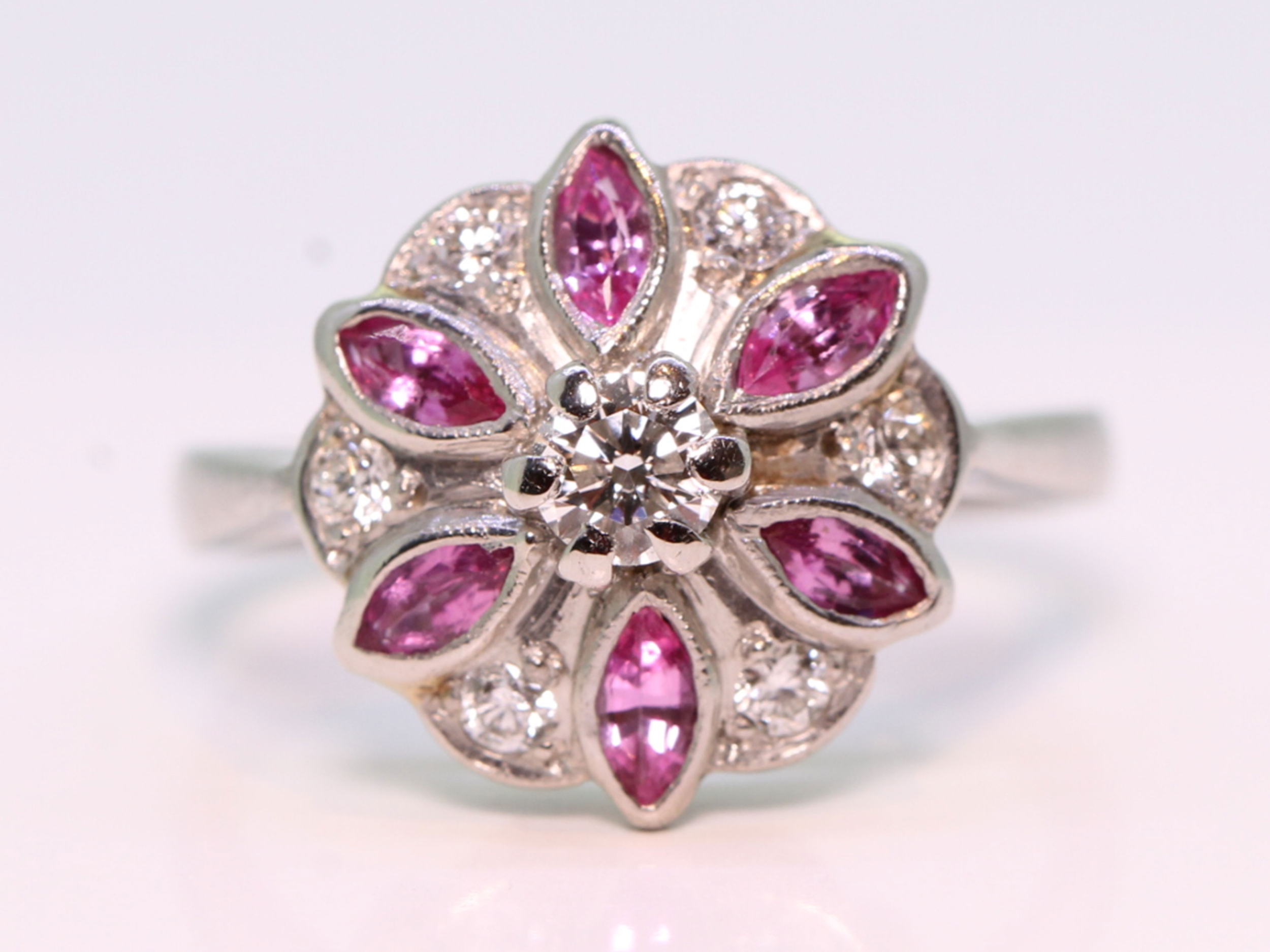 Vintage ruby and diamond platinum cocktail ring  