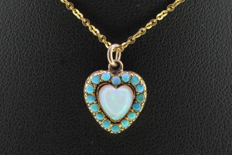 Beautiful turquoise and opal heart 9 carat gold pendant 